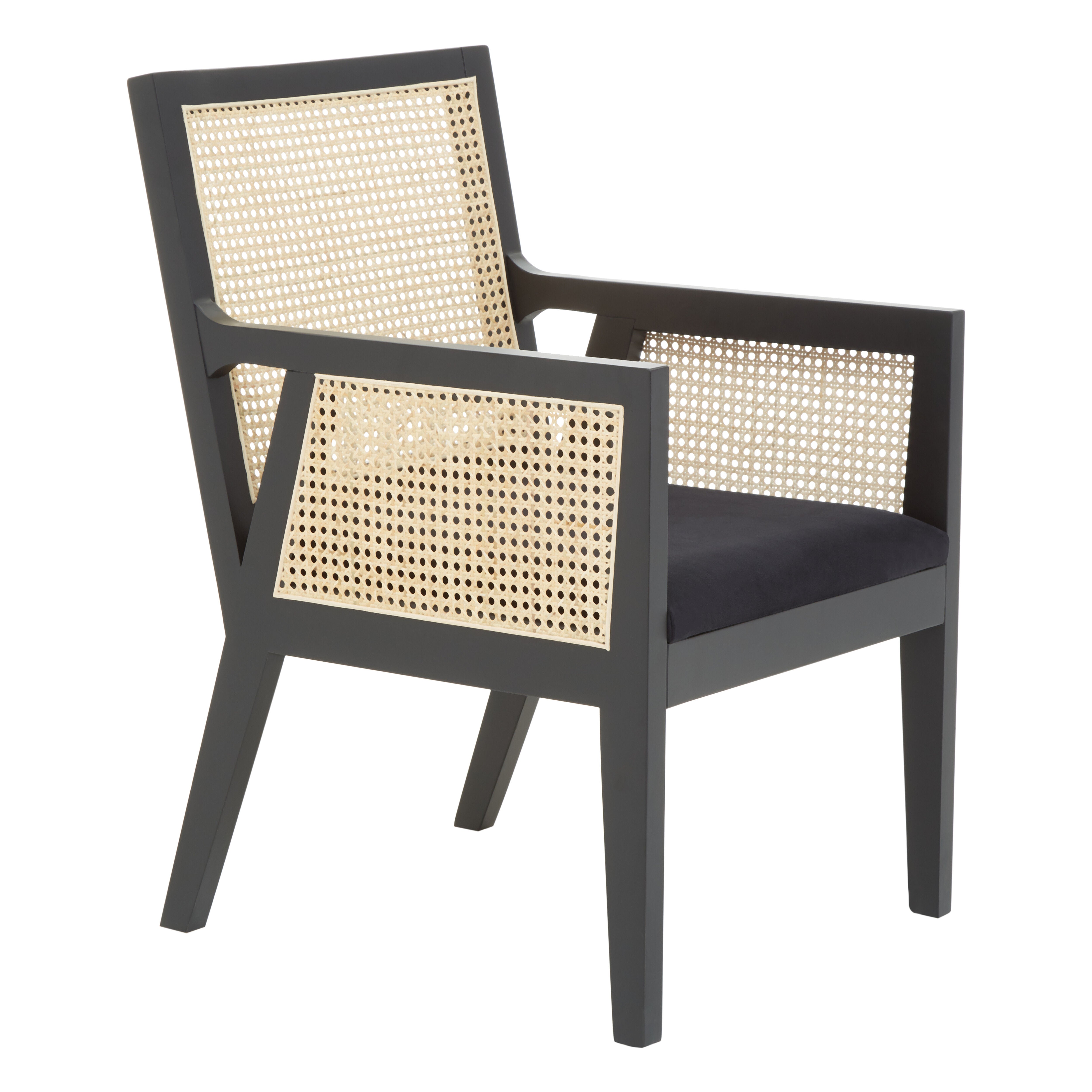 Fargo Black Wood & Cane Rattan Back Armchair